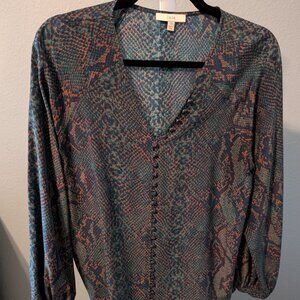 Joie Shariana Snakeskin Print V-Neck Silk Blouse